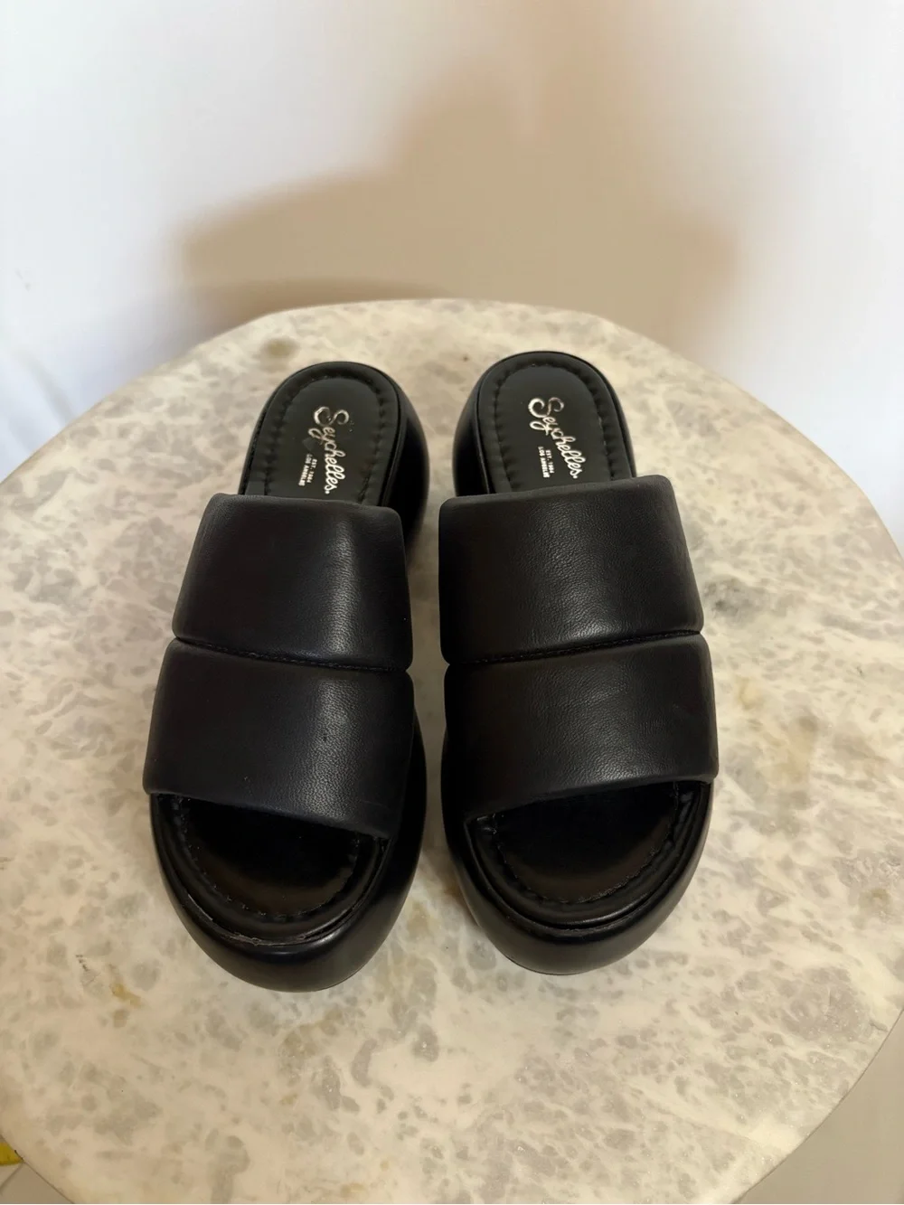 Seychelles “Sorry Bout It” Black Platform Slide Sandals Size 6 - Picture 2 of 7